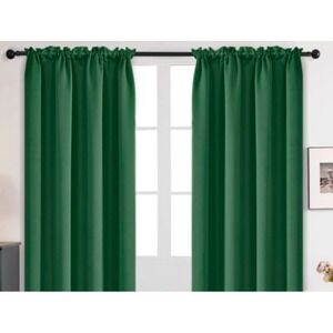 Pair Blackout Curtains Thermal Insulated Rod Pocket Window Drapes 52w x 95 Green